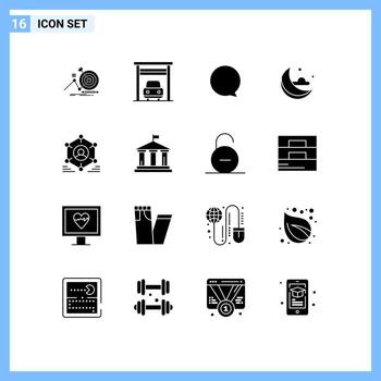 16 Thematic Vector Solid Glyphs and Editable Symbols of team group instagram user weather Editable Vector Design Elements