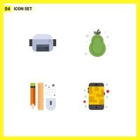 Set of 4 Vector Flat Icons on Grid for bag pencil healthy diet drawing map Editable Vector Design Elements