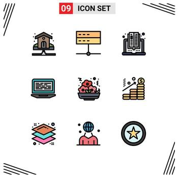 Group of 9 Modern Filledline Flat Colors Set for screen coding server laptop online Editable Vector Design Elements