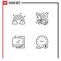 Set of 4 Vector Filledline Flat Colors on Grid for nature education wave halloween time Editable Vector Design Elements