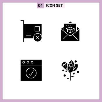 Pictogram Set of 4 Simple Solid Glyphs of card app hardware education mac Editable Vector Design Elements