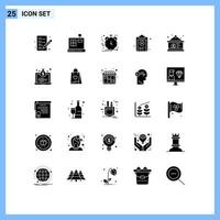 Universal Icon Symbols Group of 25 Modern Solid Glyphs of currency test agile medicine clipboard Editable Vector Design Elements