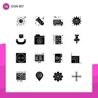 Pack of 16 Modern Solid Glyphs Signs and Symbols for Web Print Media such as sms message atom pencil creative Editable Vector Design Elements