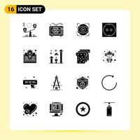 16 Thematic Vector Solid Glyphs and Editable Symbols of idea book eye study electric Editable Vector Design Elements