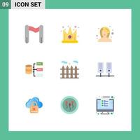 Group of 9 Flat Colors Signs and Symbols for center heating female storage servers Editable Vector Design Elements