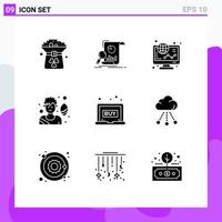 9 Universal Solid Glyphs Set for Web and Mobile Applications game rugby player financial shopping graph Editable Vector Design Elements