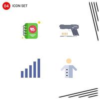 Set of 4 Modern UI Icons Symbols Signs for diary connection writing pistol signal Editable Vector Design Elements