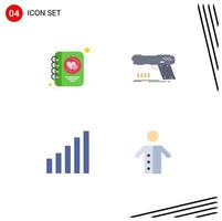 Set of 4 Modern UI Icons Symbols Signs for diary connection writing pistol signal Editable Vector Design Elements