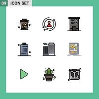 User Interface Pack of 9 Basic Filledline Flat Colors of apartment phone buildings energy battery Editable Vector Design Elements