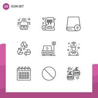 Modern Set of 9 Outlines Pictograph of environment eco memory hardware drive Editable Vector Design Elements