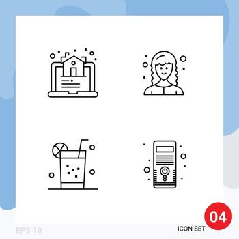 4 User Interface Line Pack of modern Signs and Symbols of estate healthy online female web developer summer Editable Vector Design Elements