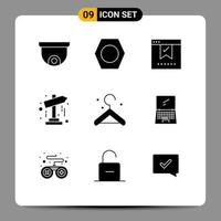 Set of 9 Commercial Solid Glyphs pack for computer clothes good startup map Editable Vector Design Elements