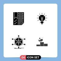 4 Universal Solid Glyph Signs Symbols of bookmark lamp page bulb data Editable Vector Design Elements