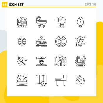Pack of 16 Modern Outlines Signs and Symbols for Web Print Media such as analysis happy stroller baby chicken Editable Vector Design Elements