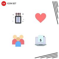 Group of 4 Flat Icons Signs and Symbols for camping management heart twitter team Editable Vector Design Elements