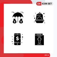 Pack of 4 Modern Solid Glyphs Signs and Symbols for Web Print Media such as investment phone backpack school bible Editable Vector Design Elements