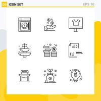 Set of 9 Vector Outlines on Grid for journey fountain currency e buy Editable Vector Design Elements