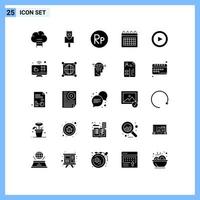 Pictogram Set of 25 Simple Solid Glyphs of monitor communications calendar set basic Editable Vector Design Elements