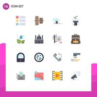 Pack of 16 Modern Flat Colors Signs and Symbols for Web Print Media such as green vacation upload traveling gondola Editable Pack of Creative Vector Design Elements