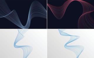 Set of 4 geometric wave pattern background Abstract waving line vector