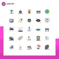 Mobile Interface Flat Color Set of 25 Pictograms of map money capitol credit supermarket Editable Vector Design Elements