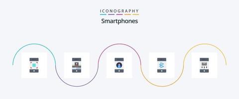 Paquete de 5 iconos planos para teléfonos inteligentes, incluido el móvil. comunicación. cámara web. Bluetooth. móvil vector