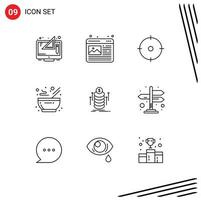 Pack of 9 creative Outlines of money kitchen web image food aim Editable Vector Design Elements