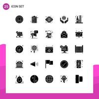 Group of 25 Solid Glyphs Signs and Symbols for rocket earth globe save the world green Editable Vector Design Elements