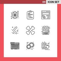 Stock Vector Icon Pack of 9 Line Signs and Symbols for bone health left document arrow page Editable Vector Design Elements