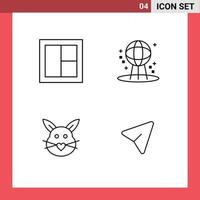 Mobile Interface Line Set of 4 Pictograms of frame rabbit window earth love Editable Vector Design Elements