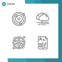 Mobile Interface Line Set of 4 Pictograms of astronomy lotus weather cloud cv Editable Vector Design Elements