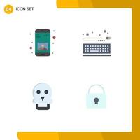 User Interface Pack of 4 Basic Flat Icons of app skull of death mobile keyboard man Editable Vector Design Elements