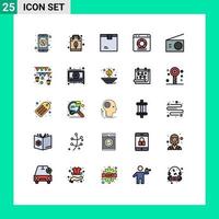 paquete de 25 modernos signos y símbolos de colores planos de línea rellena para medios de impresión web, como la entrega de protección de electrodomésticos, ayuda en línea, elementos de diseño de vectores editables