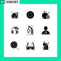 Universal Icon Symbols Group of 9 Modern Solid Glyphs of hand automation fruit headset support Editable Vector Design Elements