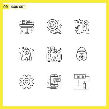 Group of 9 Modern Outlines Set for study rocket banking learn electrician Editable Vector Design Elements