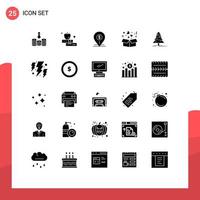 Group of 25 Modern Solid Glyphs Set for love delivery dollar box bank Editable Vector Design Elements