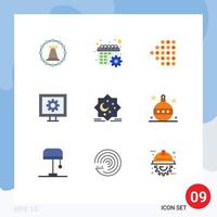 Pack of 9 Modern Flat Colors Signs and Symbols for Web Print Media such as cresent watch settings tv control Editable Vector Design Elements