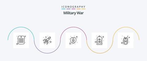 paquete de iconos de línea de guerra militar 5 que incluye insignia. estrella. militar. etiqueta. ejército vector