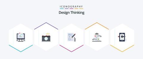 Design Thinking 25 paquete de iconos planos que incluye una lista de verificación. portapapeles. fotografía. dibujo. documento vector