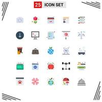 25 Universal Flat Color Signs Symbols of graphs camera calendar video document Editable Vector Design Elements