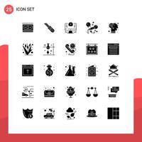 Group of 25 Modern Solid Glyphs Set for emotion singing computer party karaoke Editable Vector Design Elements