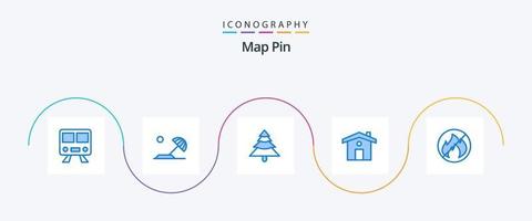 mapa pin azul 5 paquete de iconos que incluye. fuego. bosque. cámping. casa vector