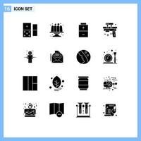 Mobile Interface Solid Glyph Set of 16 Pictograms of target man charging water summer Editable Vector Design Elements