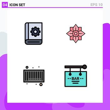4 interfaz de usuario paquete de color plano de línea de llenado de signos y símbolos modernos de código de decoración de instrucciones de barra asistente elementos de diseño vectorial editables vector