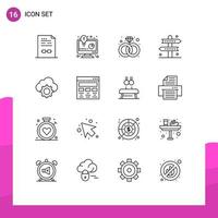 Set of 16 Modern UI Icons Symbols Signs for cloud game business solution directions activities Editable Vector Design Elements