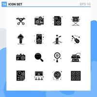 Pack of 16 creative Solid Glyphs of television movies learn director setting Editable Vector Design Elements