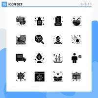 Universal Icon Symbols Group of 16 Modern Solid Glyphs of web summer email drink beach Editable Vector Design Elements