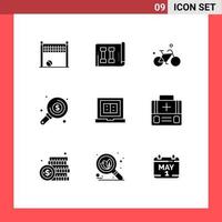 9 Thematic Vector Solid Glyphs and Editable Symbols of education investment bicycle search find Editable Vector Design Elements