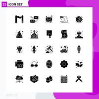 25 Universal Solid Glyph Signs Symbols of target creative mail water sewage Editable Vector Design Elements