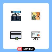 Mobile Interface Filledline Flat Color Set of 4 Pictograms of analog solve module game money Editable Vector Design Elements